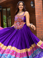 Rangat Purple Navratri Lehenga with Kutchhi Work Mirror Embroidered Top