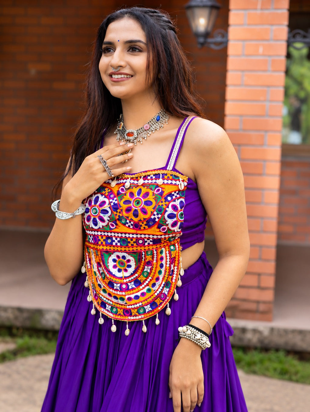 Rangat Purple Navratri Lehenga with Kutchhi Work Mirror Embroidered Top