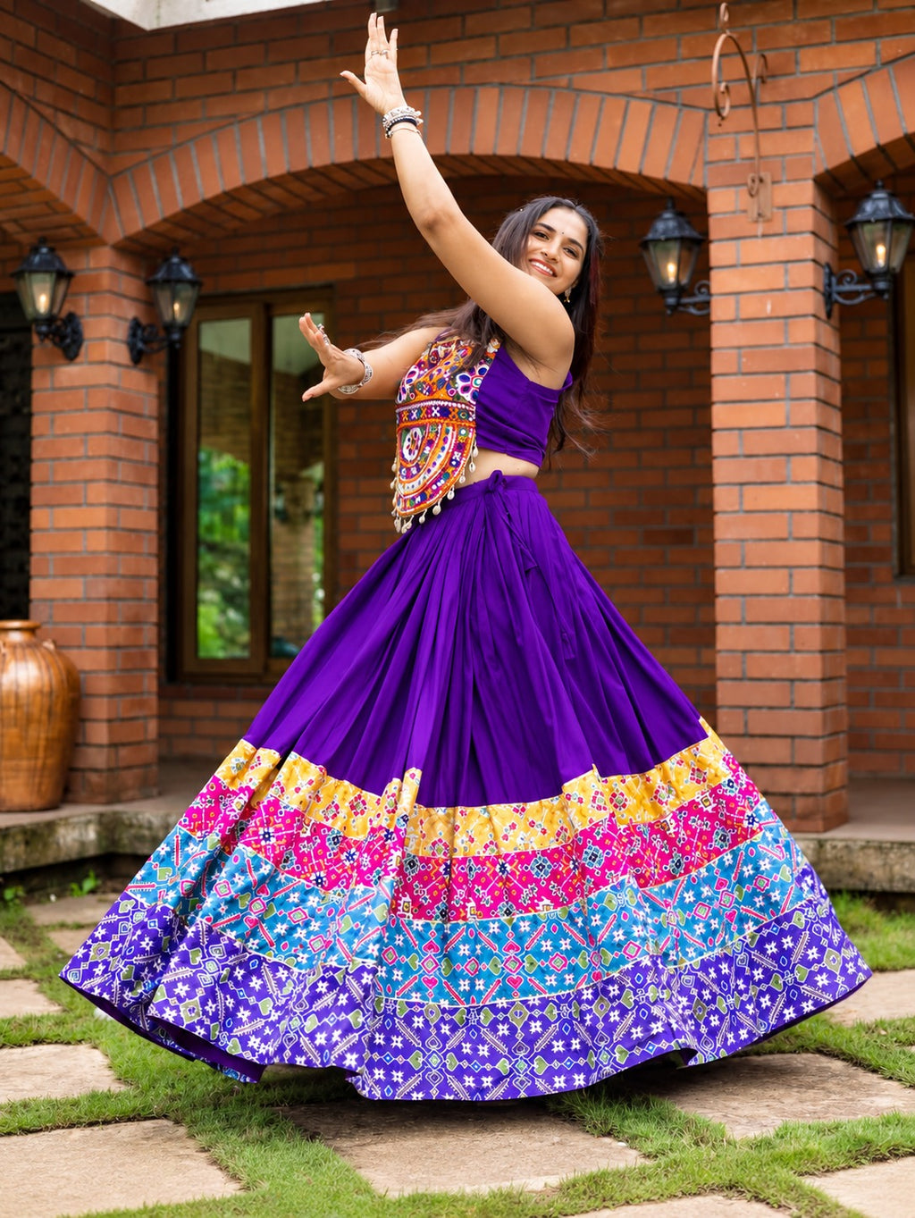 Rangat Purple Navratri Lehenga with Kutchhi Work Mirror Embroidered Top