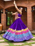 Rangat Purple Navratri Lehenga with Kutchhi Work Mirror Embroidered Top