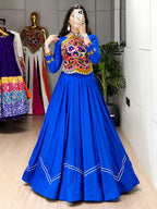 Star Royal Blue Cotton Lehenga with Kutchhi Mirror Work Blouse