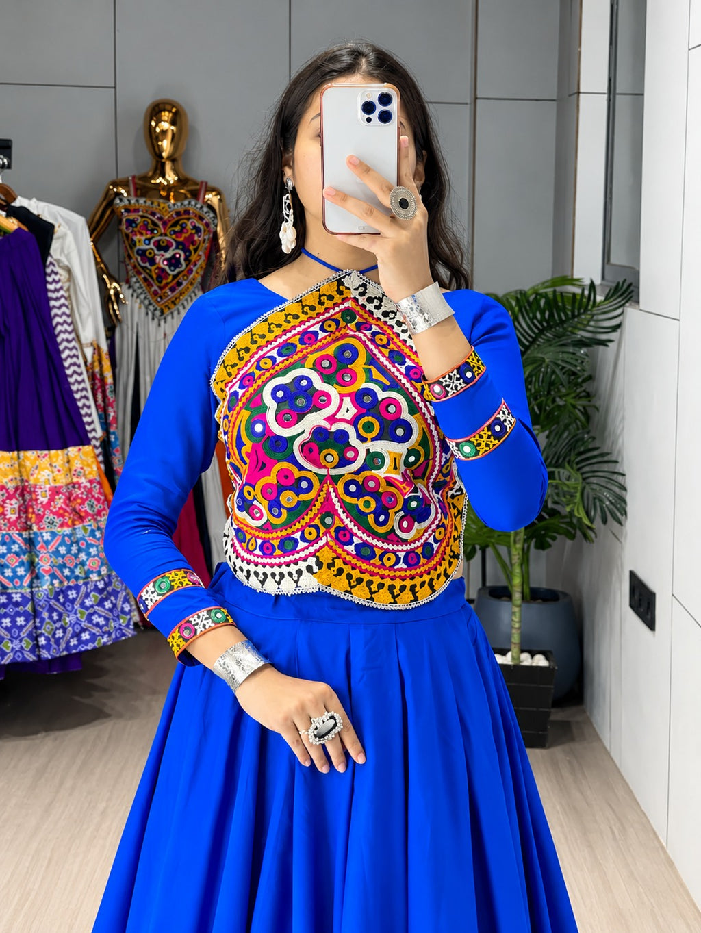 Star Royal Blue Cotton Lehenga with Kutchhi Mirror Work Blouse