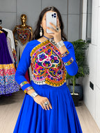Star Royal Blue Cotton Lehenga with Kutchhi Mirror Work Blouse