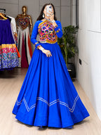 Star Royal Blue Cotton Lehenga with Kutchhi Mirror Work Blouse