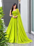 Parita Green Rayon Cotton Mirror Work Lehenga Choli Set