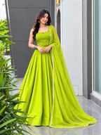 Parita Green Rayon Cotton Mirror Work Lehenga Choli Set