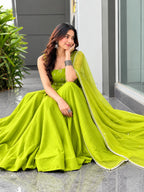 Parita Green Rayon Cotton Mirror Work Lehenga Choli Set