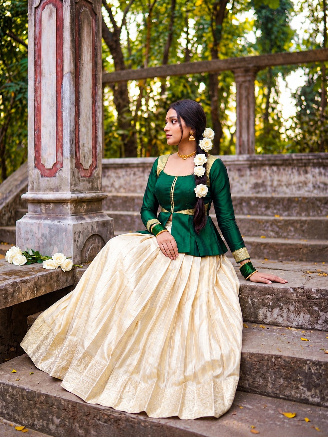 Trisha Green Kanchipuram Lehenga Set with Zari Border
