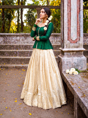 Trisha Green Kanchipuram Lehenga Set with Zari Border