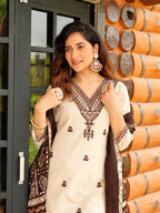 Ishani Chikoo Khadi Cotton Embroidered Kurti Pant Dupatta Set