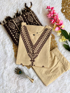 Ishani Chikoo Khadi Cotton Embroidered Kurti Pant Dupatta Set