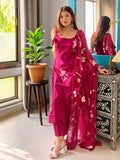 Pihu Magenta Floral Pink Georgette Kurta Pant Set with Dupatta