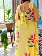 Pihu Magenta Floral yellow Georgette Kurta Pant Set with Dupatta