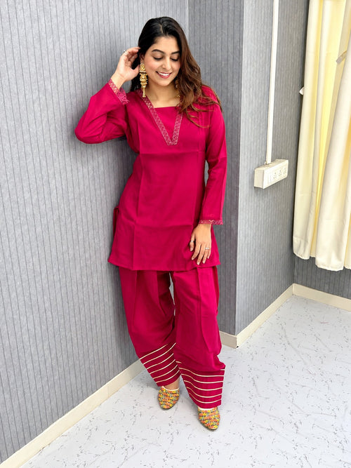 Aarika Magenta Mul Chanderi Gota Patti Kurta Pant Set