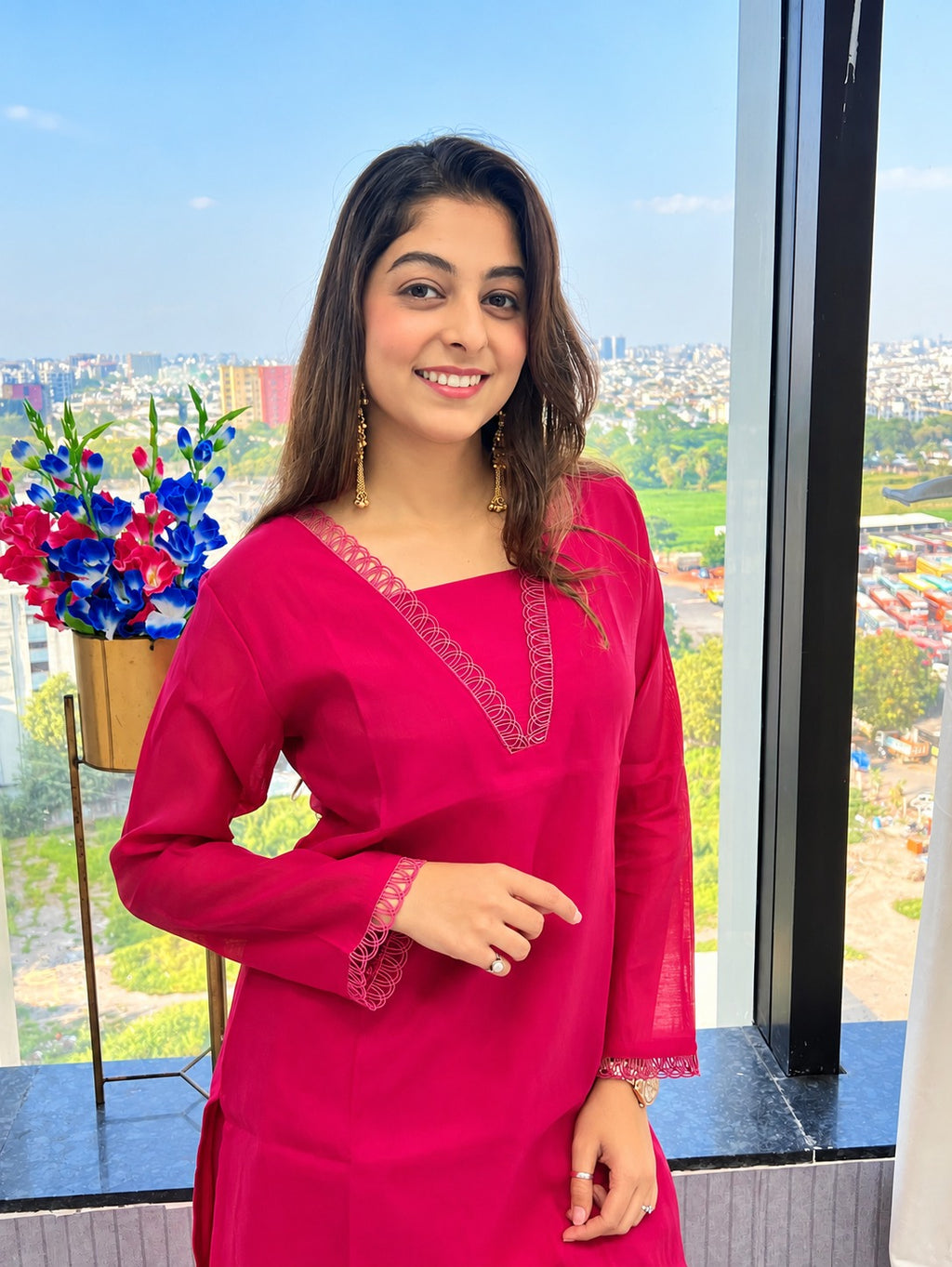 Aarika Magenta Mul Chanderi Gota Patti Kurta Pant Set