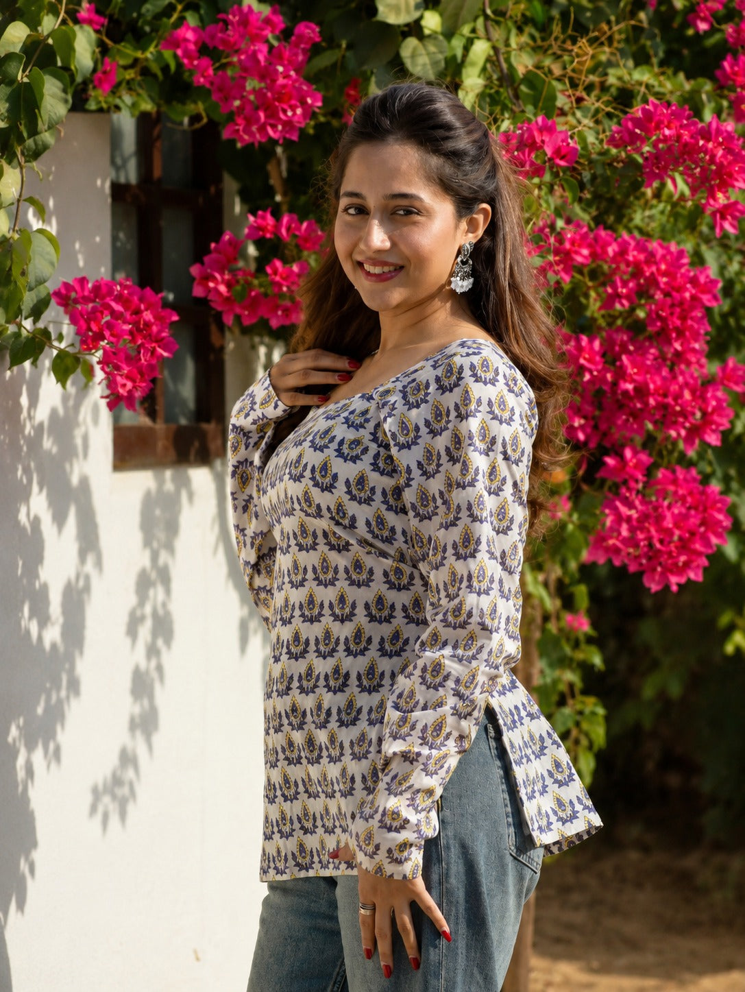 Royal Paisley Lace-Up Short Kurti