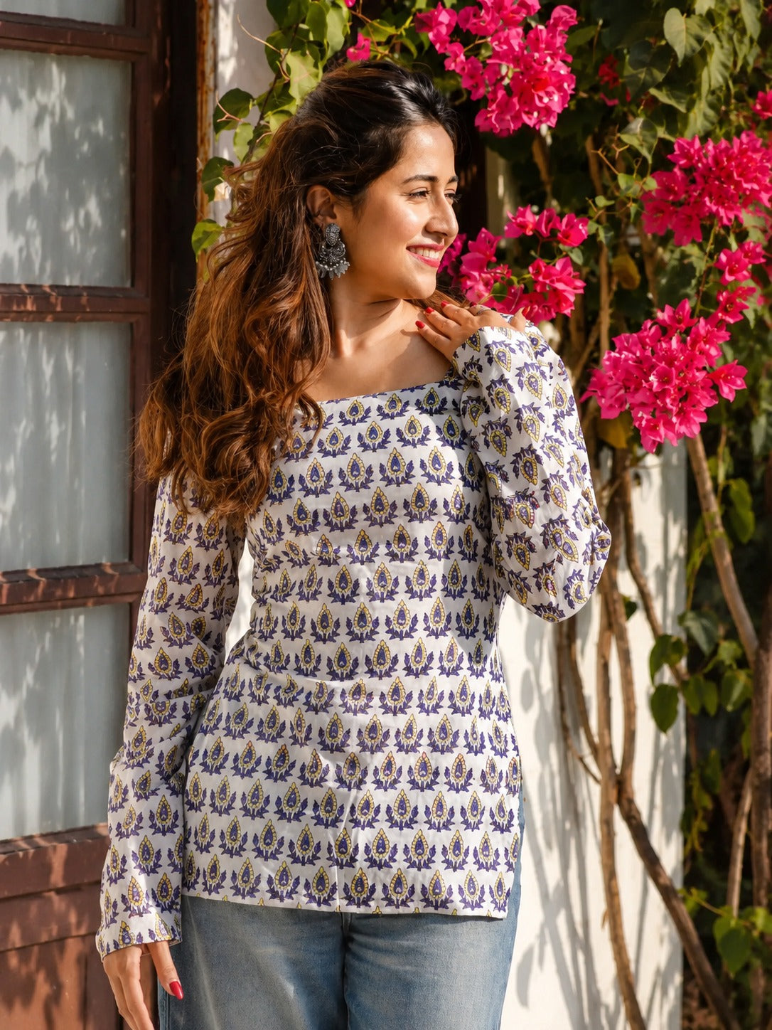 Royal Paisley Lace-Up Short Kurti