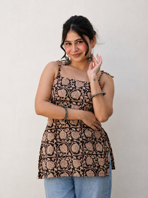 Noir Petal Tie-Up Short Kurti