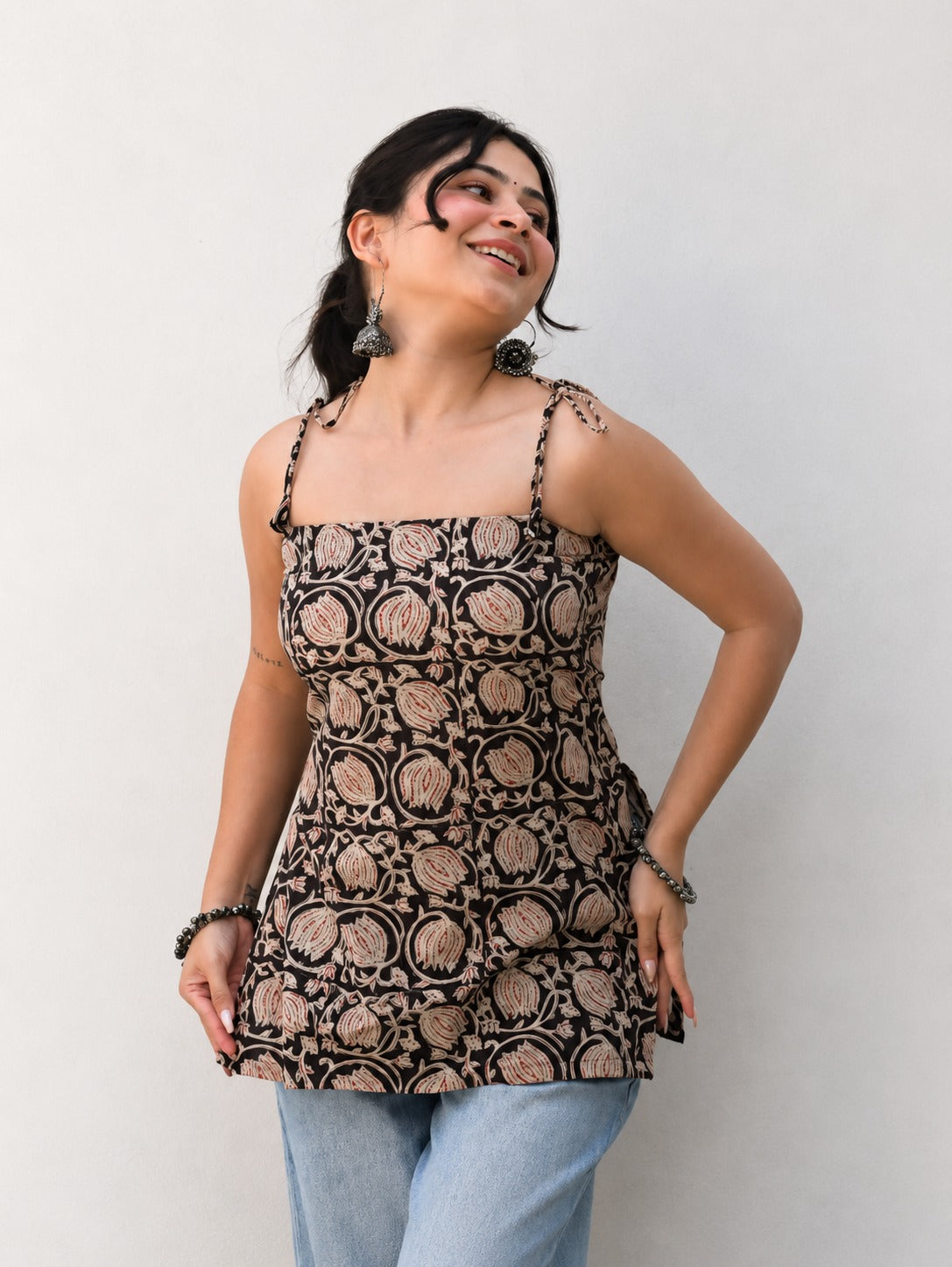 Noir Petal Tie-Up Short Kurti