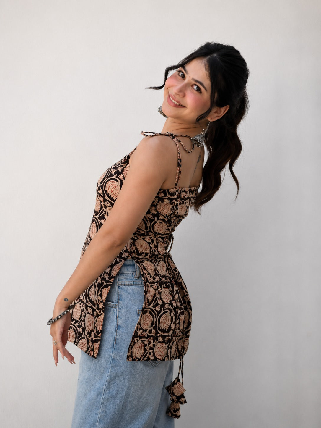 Noir Petal Tie-Up Short Kurti