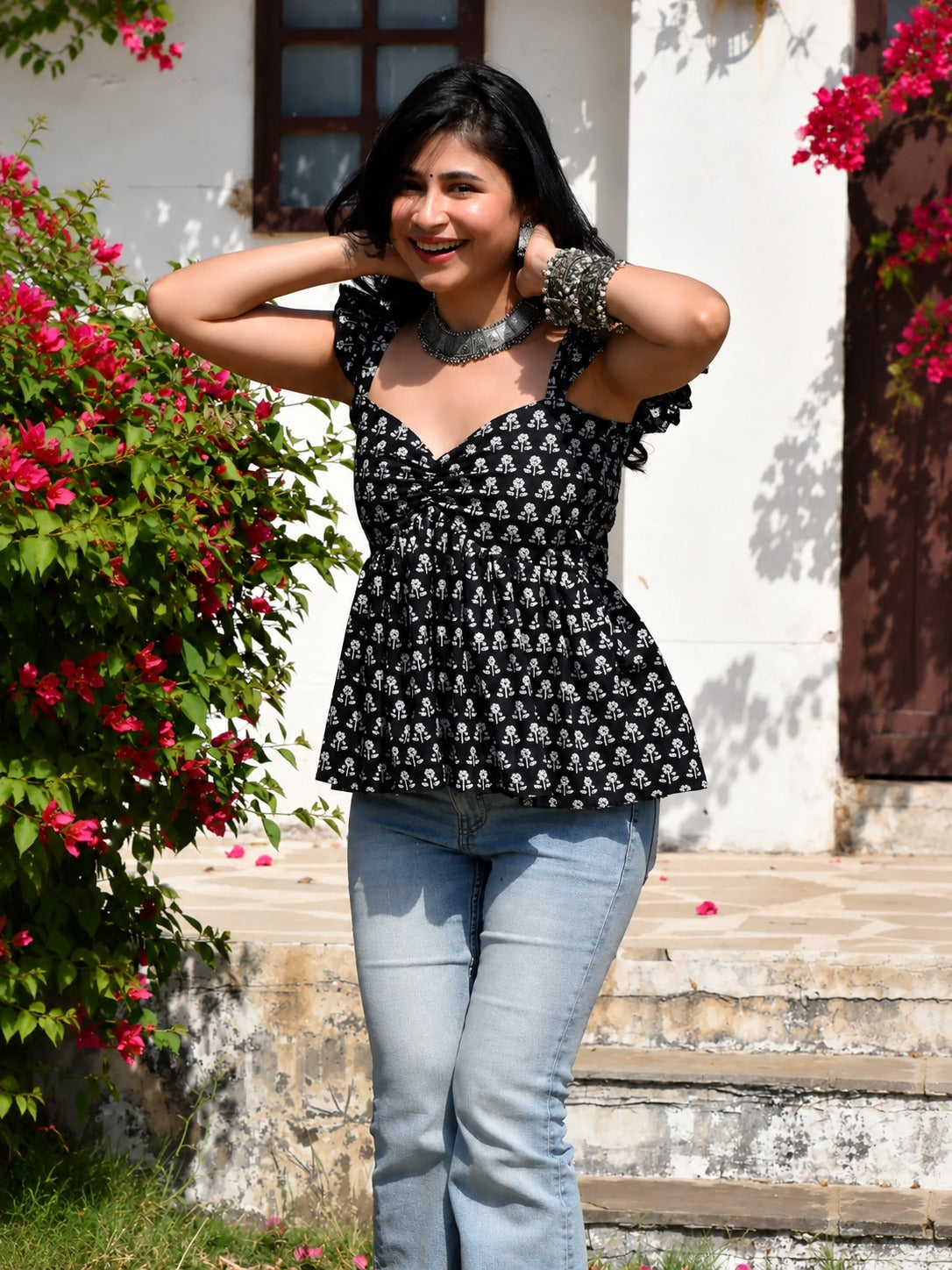 Moonflower  Ruffle Sleeve Babydoll  Short Kurti