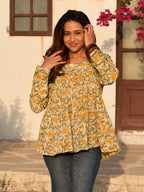 Golden Meadow Floral Flare Short Kurti