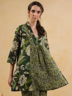 Olive Green Floral Overlay Kurta & Palazzo  Co-Ord Set