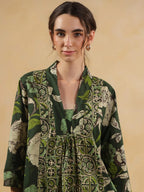 Olive Green Floral Overlay Kurta & Palazzo  Co-Ord Set