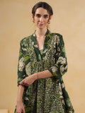 Olive Green Floral Overlay Kurta & Palazzo  Co-Ord Set