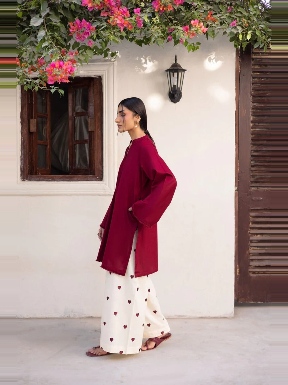 Brown Dhanak Heart Palazoo Kurta Set.