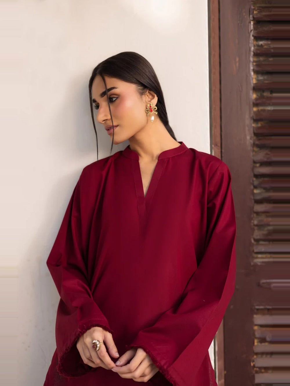 Brown Dhanak Heart Palazoo Kurta Set.