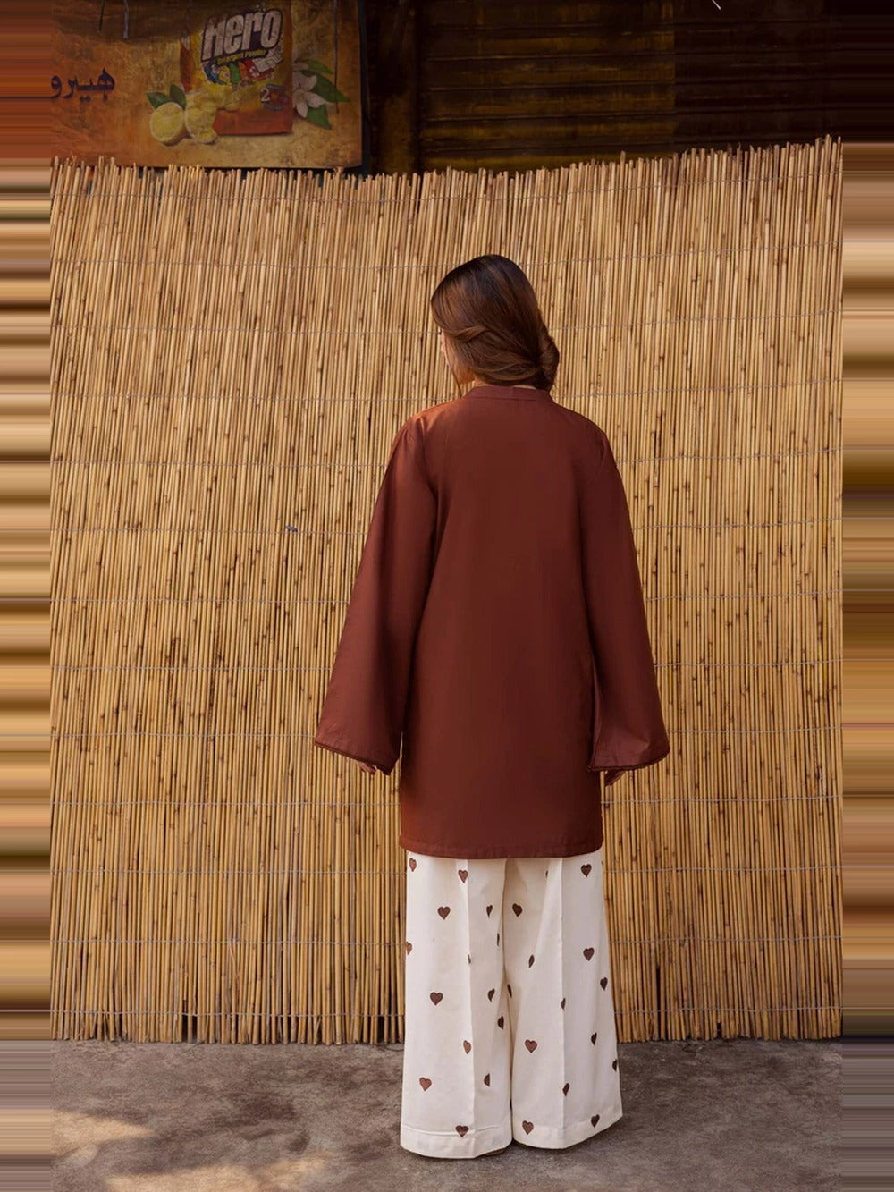 Brown Dhanak Heart Palazoo Kurta Set.