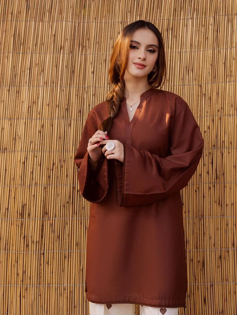 Brown Dhanak Heart Palazoo Kurta Set.