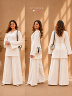 Misha Off White Lace-Up Back Bell Sleeve & Wide-Leg Pants Co-ord Set