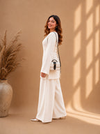 Misha Off White Lace-Up Back Bell Sleeve & Wide-Leg Pants Co-ord Set