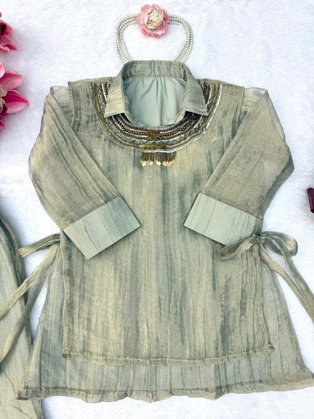 Grey Salsa Crushed Hand Work 3-Piece Co-Ord Set