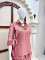 Pink Salsa Crushed Hand Work 3-Piece Co-Ord Set