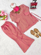 Pink Salsa Crushed Hand Work 3-Piece Co-Ord Set