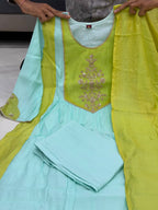 Sindhu Pure Mul Chanderi Embroidered Kurta Pant Set with Banarasi Lagadi Dupatta