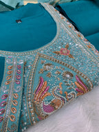 Trisha Blue Embroidered Anarkali Suit Set with Chanderi Silk Dupatta
