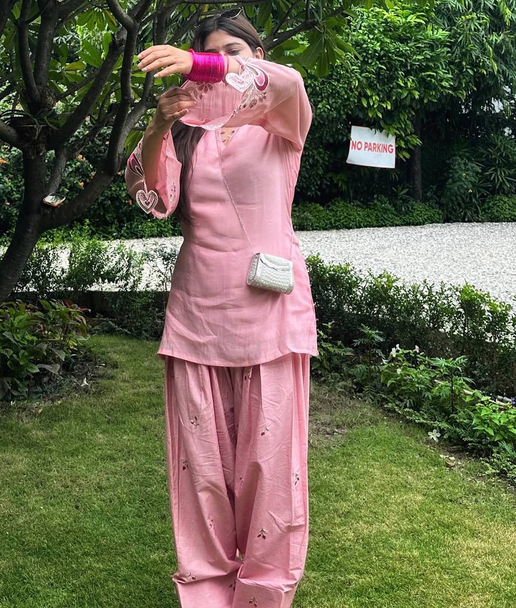 Navya Pink Mal Chanderi Cotton Embroidered Farshi Salwar Suit Set