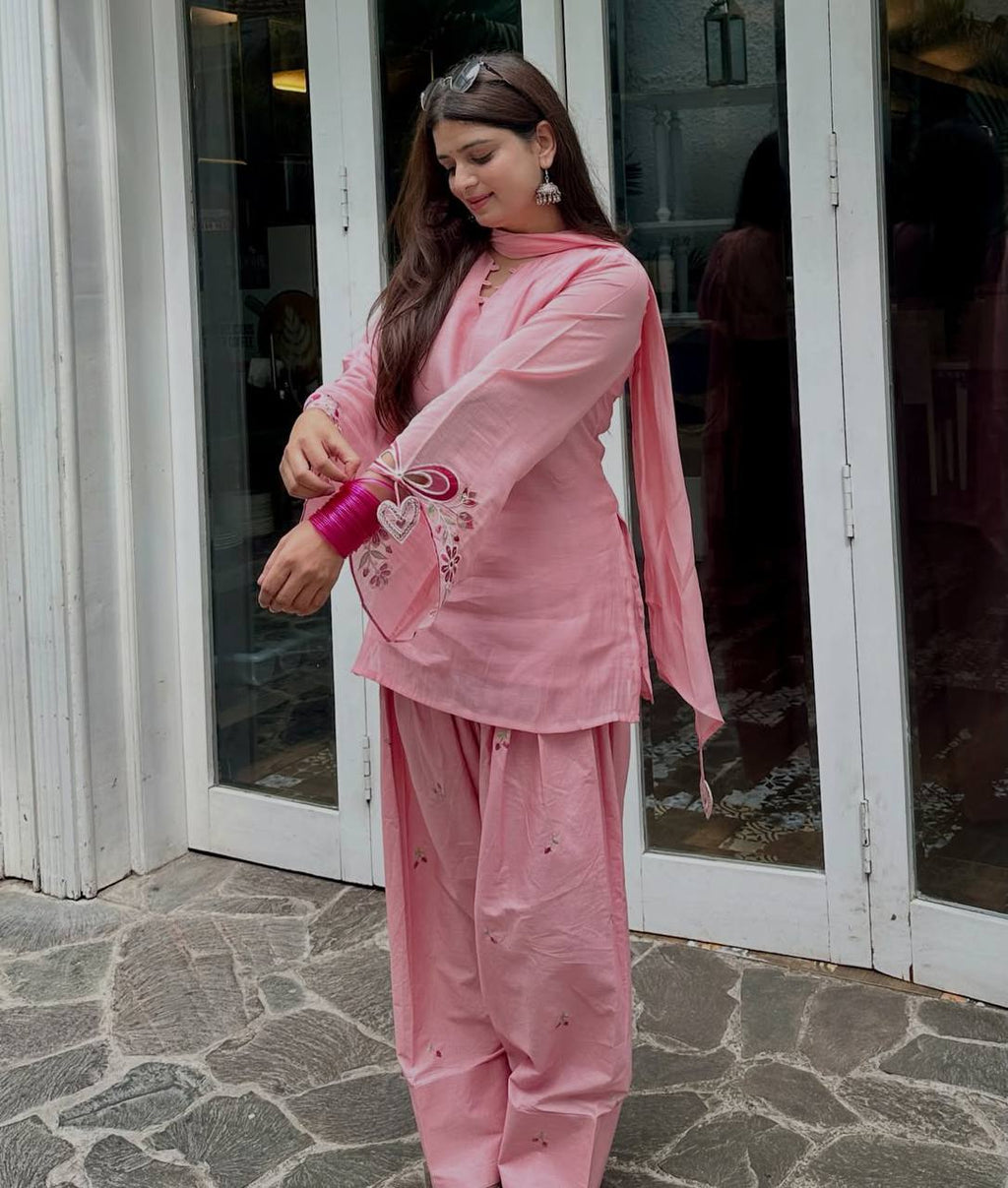 Navya Pink Mal Chanderi Cotton Embroidered Farshi Salwar Suit Set