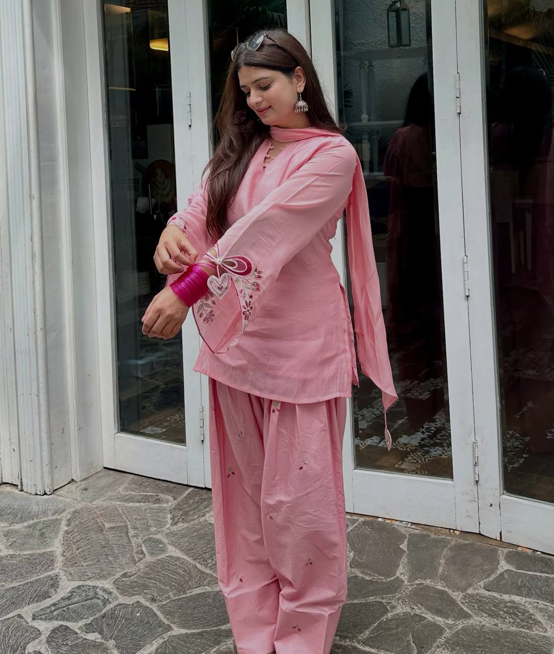Navya Pink Mal Chanderi Cotton Embroidered Farshi Salwar Suit Set