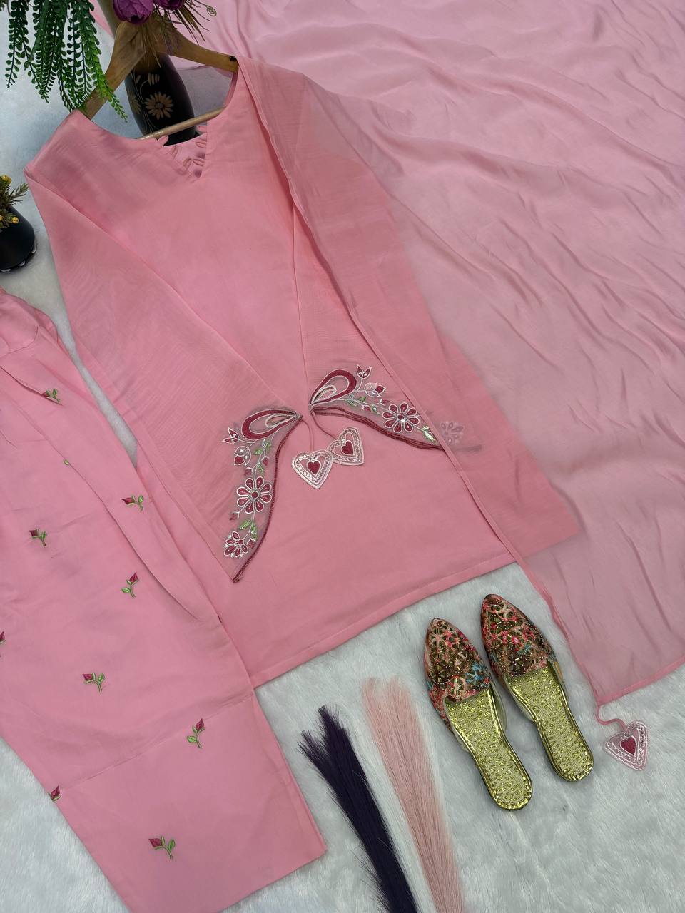 Navya Pink Mal Chanderi Cotton Embroidered Farshi Salwar Suit Set