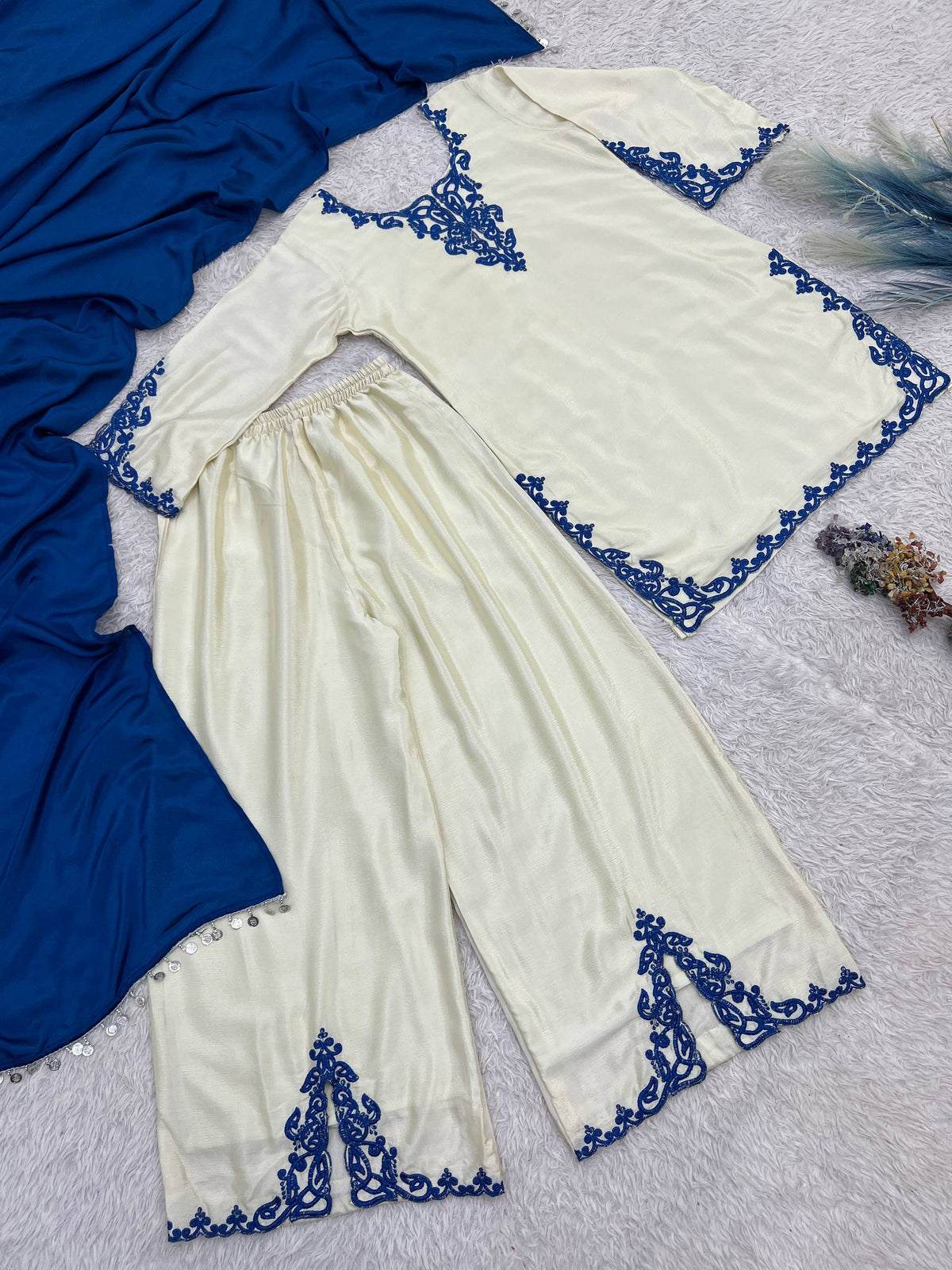 Bella Royal Blue Jarman Chinon Embroidered Palazzo Suit Set