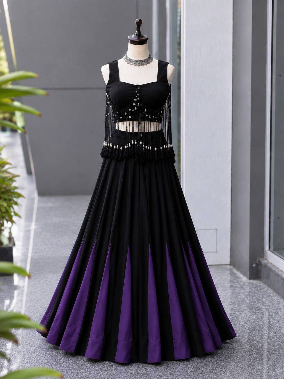Noor Black & Purple Cotton Kali Lehenga Set | Designer Charm Blouse