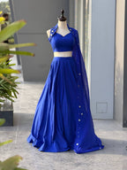 Meher Royal Blue Cotton Mirror Work Lehenga Choli Set