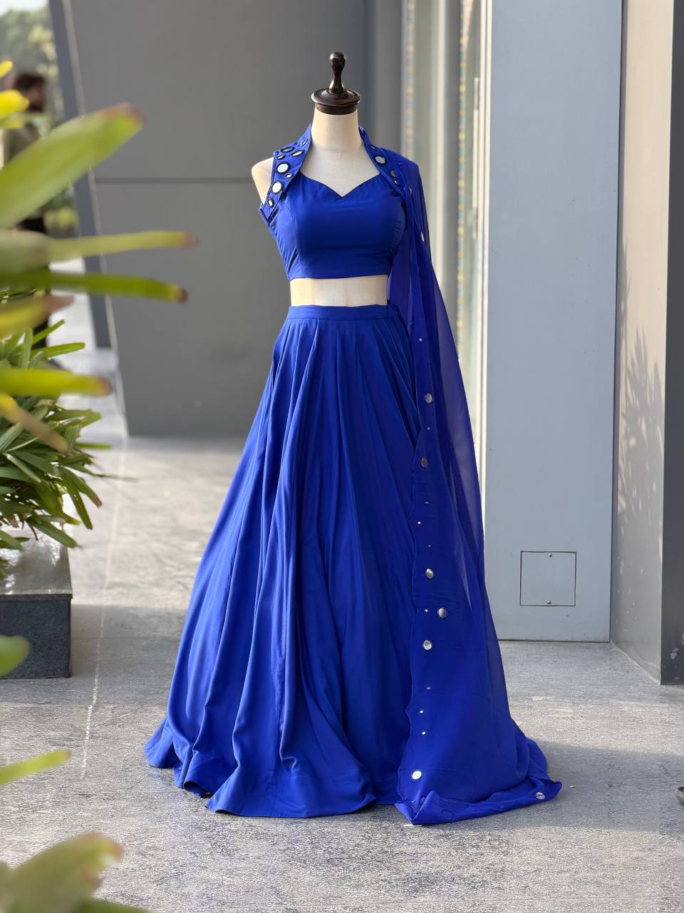 Meher Royal Blue Cotton Mirror Work Lehenga Choli Set