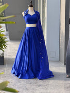 Meher Royal Blue Cotton Mirror Work Lehenga Choli Set