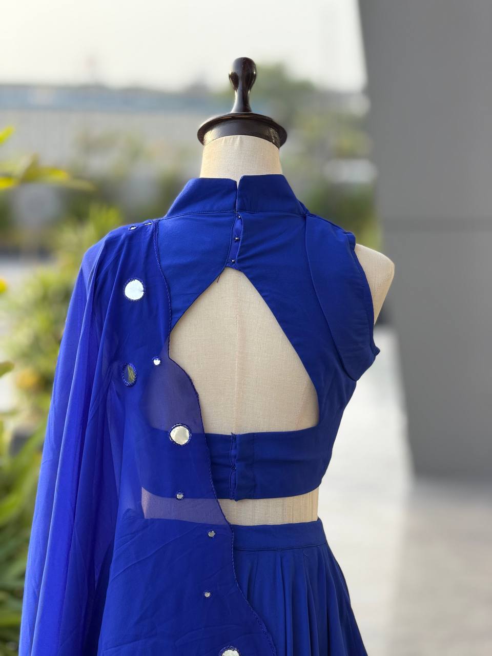 Meher Royal Blue Cotton Mirror Work Lehenga Choli Set